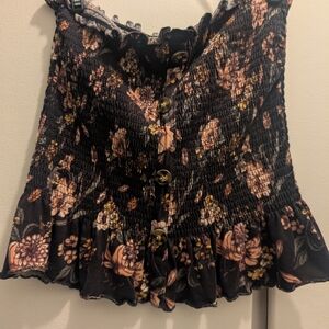 Justify Black Floral Smocked Top